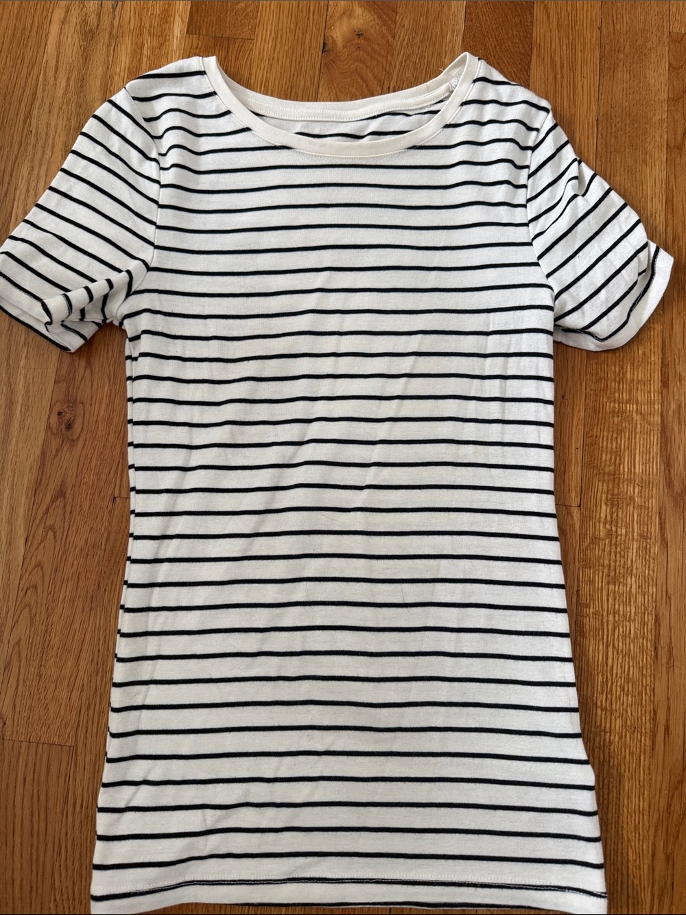 White and Black Striped Crewneck Tee